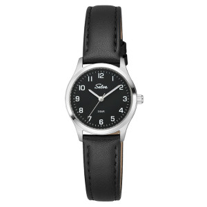 SELVA Quarz-Armbanduhr mit Lederband Zifferblatt schwarz Ø 27mm