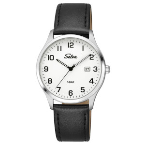 SELVA Quarz-Armbanduhr mit Lederband Zifferblatt weiß Ø 39mm